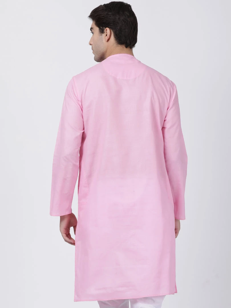 VASTRAMAY Men's Pink Cotton Blend Kurta 6 VASTRAMAY Men's Pink Cotton Blend Kurta