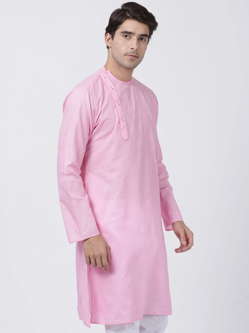 VASTRAMAY Men's Pink Cotton Blend Kurta 4 VASTRAMAY Men's Pink Cotton Blend Kurta