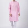 Vastramay Men's Pink Cotton Blend Kurta And Pyjama Set