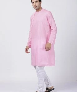 Vastramay Men's Pink Cotton Blend Kurta And Pyjama Set