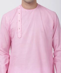 Vastramay Men's Pink Cotton Blend Kurta And Pyjama Set