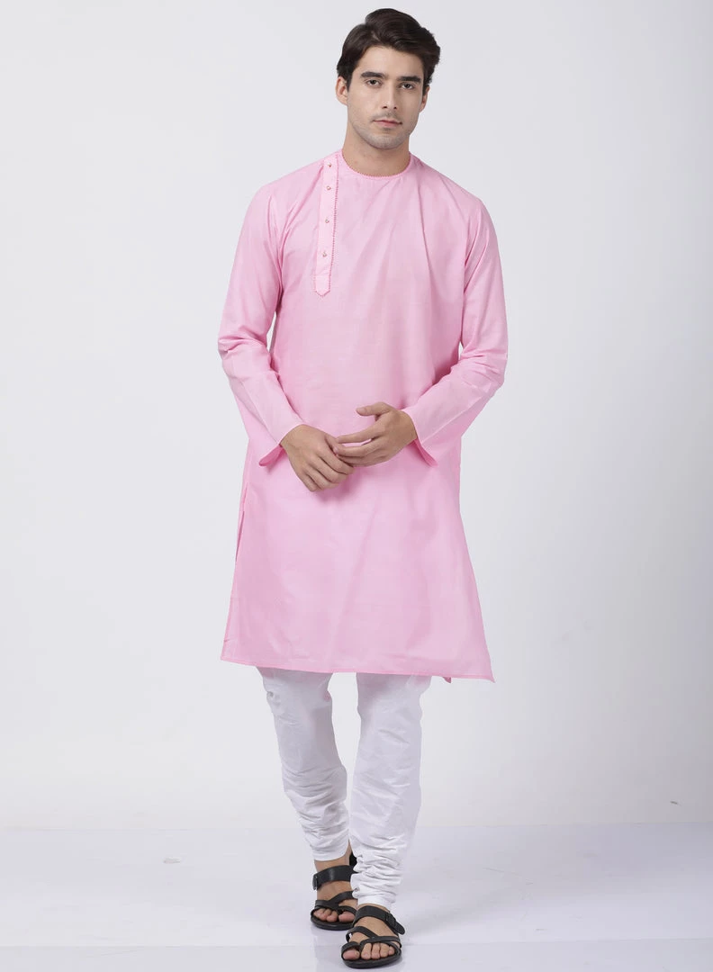 VASTRAMAY Men's Pink Cotton Blend Kurta 7 VASTRAMAY Men's Pink Cotton Blend Kurta