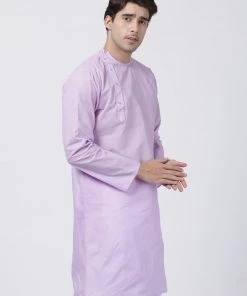 VASTRAMAY Men's Purple Cotton Blend Kurta