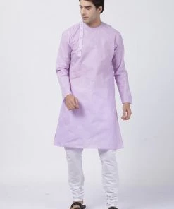 Vastramay Men's Purple Cotton Blend Kurta And Pyjama Set
