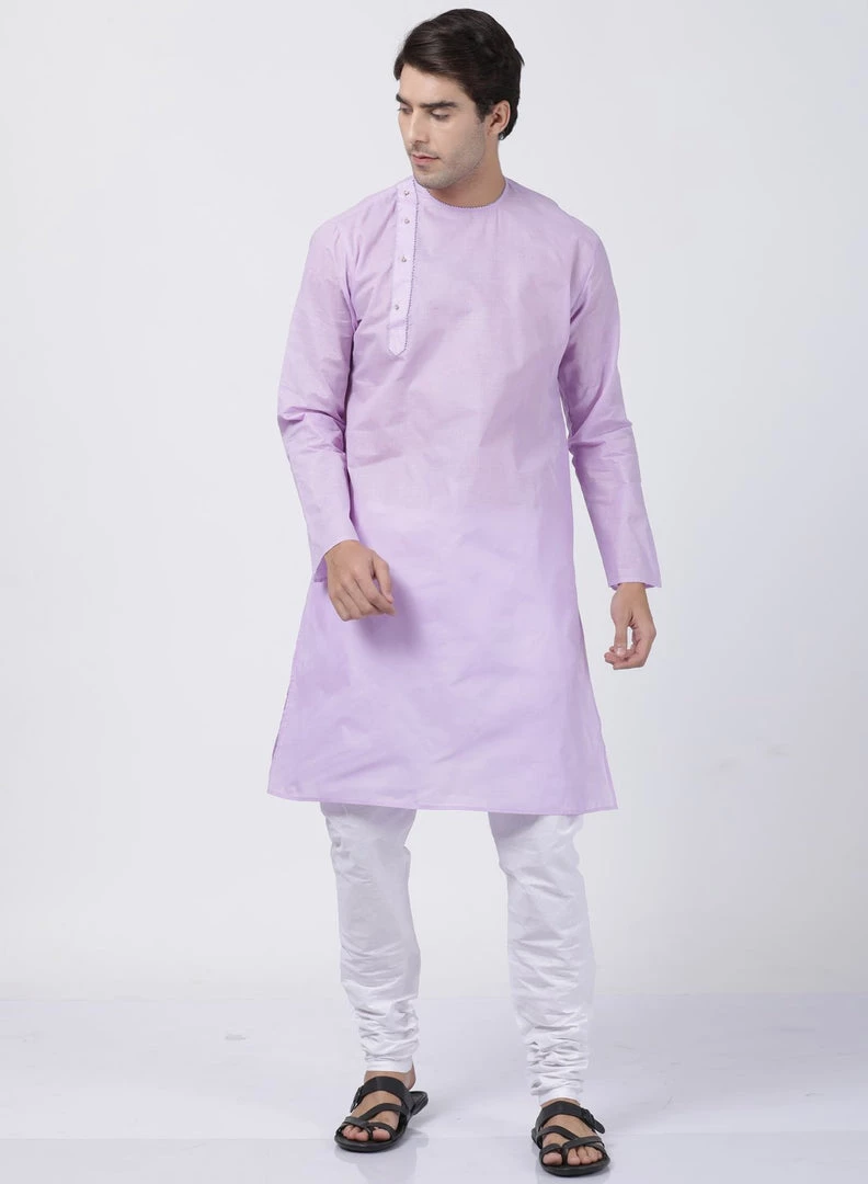 Vastramay Men's Purple Cotton Blend Kurta And Pyjama Set 3 Vastramay Men's Purple Cotton Blend Kurta And Pyjama Set