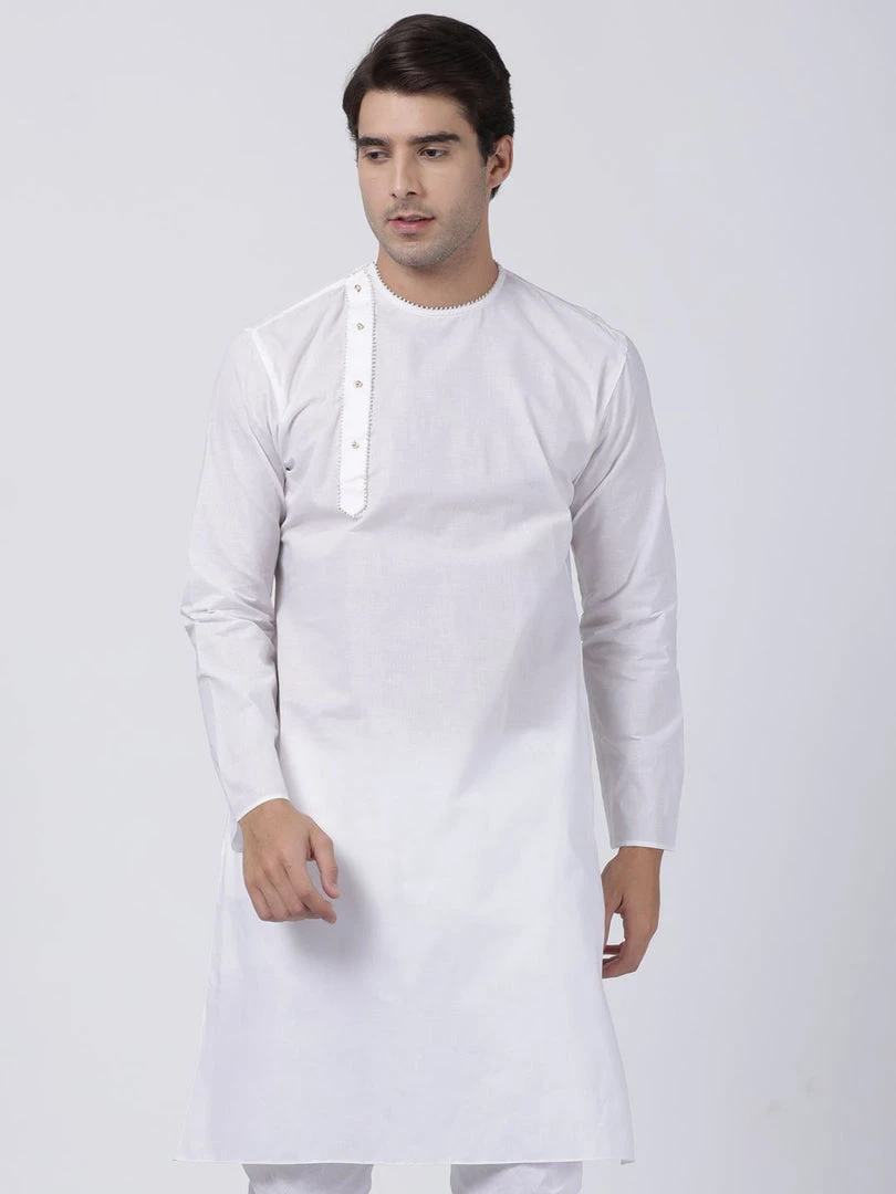 VASTRAMAY Men's White Cotton Blend Kurta 3 VASTRAMAY Men's White Cotton Blend Kurta