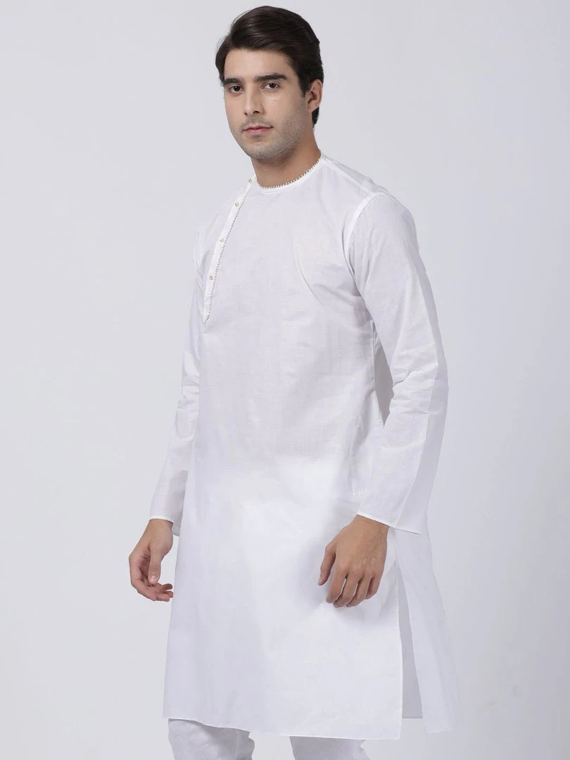 VASTRAMAY Men's White Cotton Blend Kurta 4 VASTRAMAY Men's White Cotton Blend Kurta