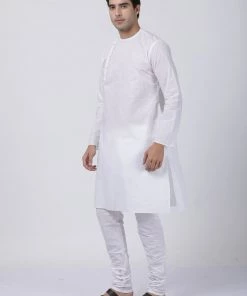 Vastramay Men's White Cotton Blend Kurta And Pyjama Set