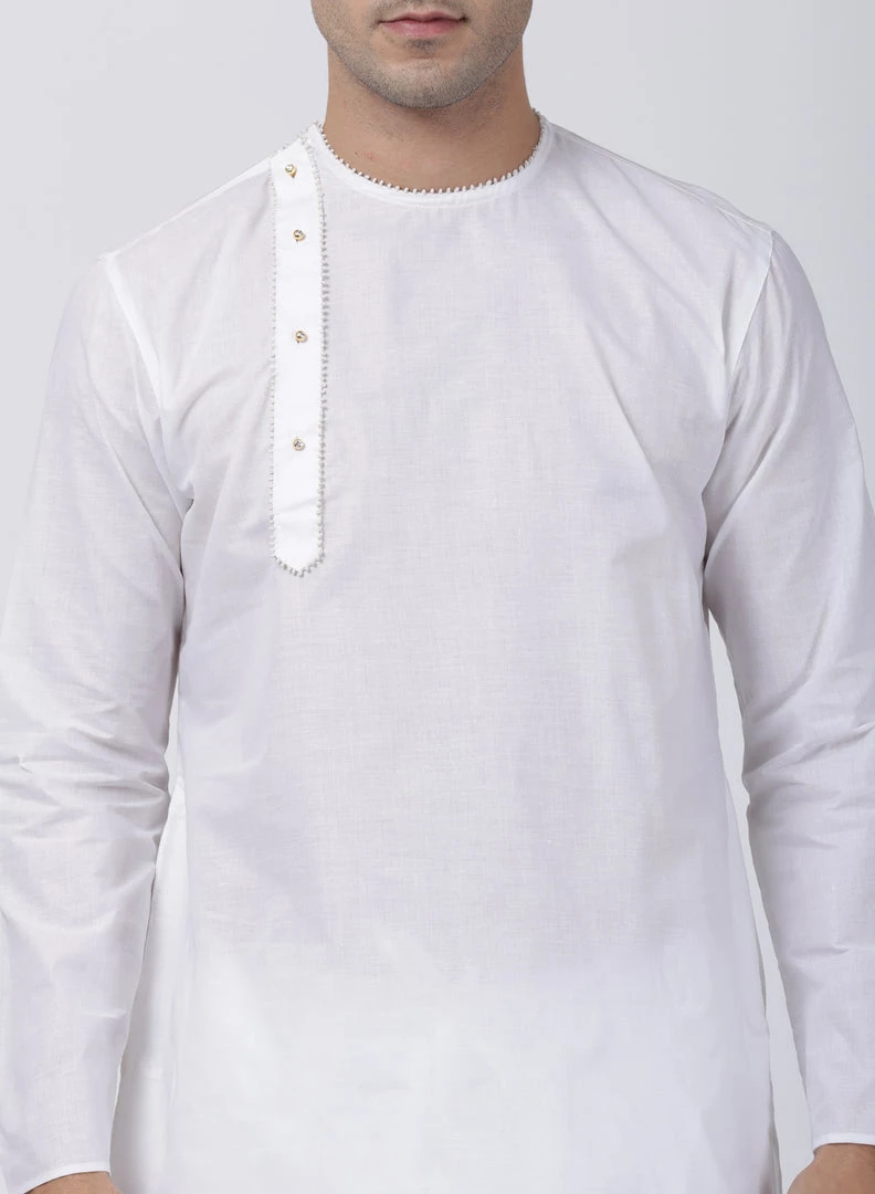 Vastramay Men's White Cotton Blend Kurta And Pyjama Set 5 Vastramay Men's White Cotton Blend Kurta And Pyjama Set