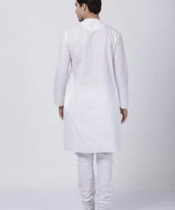 Vastramay Men's White Cotton Blend Kurta And Pyjama Set 11 Vastramay Men's White Cotton Blend Kurta And Pyjama Set