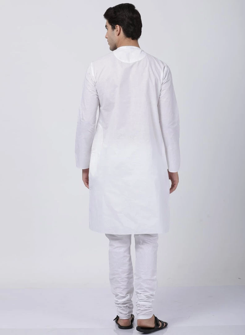 Vastramay Men's White Cotton Blend Kurta And Pyjama Set 6 Vastramay Men's White Cotton Blend Kurta And Pyjama Set