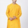 VASTRAMAY Men's Yellow Cotton Blend Kurta