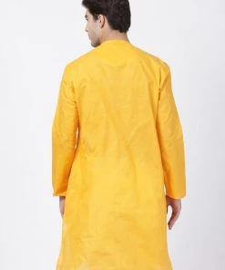 VASTRAMAY Men's Yellow Cotton Blend Kurta