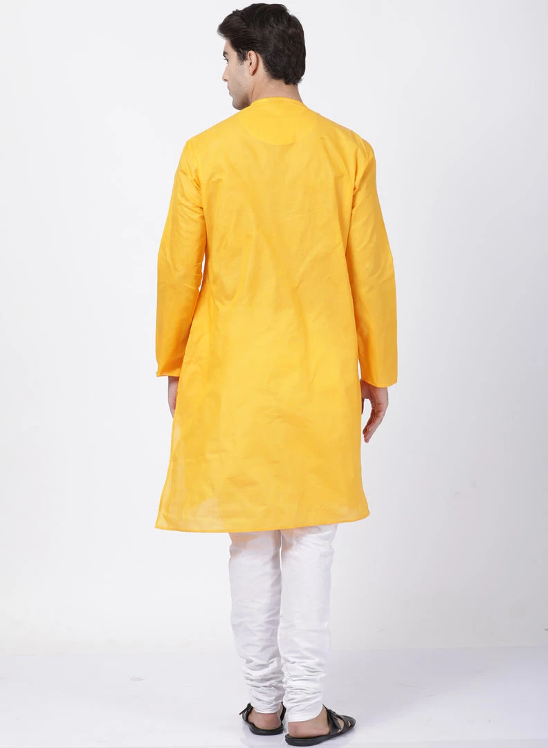 Vastramay Men's Yellow Cotton Blend Kurta And Pyjama Set Kurta Sets 6 Vastramay Men's Yellow Cotton Blend Kurta And Pyjama Set Kurta Sets