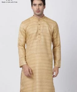 Buy 1 Get 1 VASTRAMAY Men's Beige Cotton Silk Blend Kurta