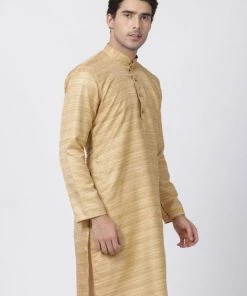 Buy 1 Get 1 VASTRAMAY Men's Beige Cotton Silk Blend Kurta