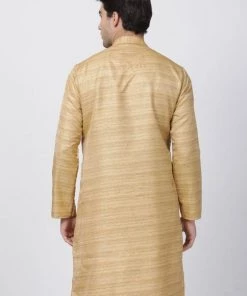Buy 1 Get 1 VASTRAMAY Men's Beige Cotton Silk Blend Kurta
