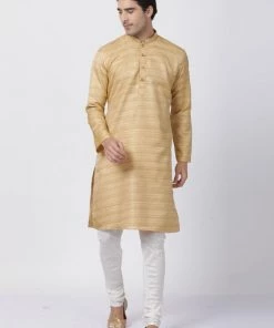 Buy 1 Get 1 VASTRAMAY Men's Beige Cotton Silk Blend Kurta