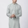 Buy 1 Get 1 VASTRAMAY Men's Light Green Cotton Silk Blend Kurta