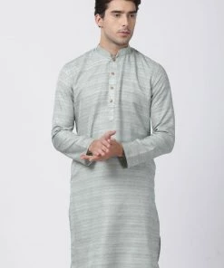 Buy 1 Get 1 VASTRAMAY Men's Light Green Cotton Silk Blend Kurta