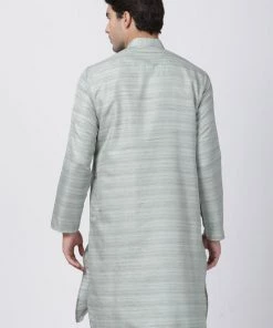 Buy 1 Get 1 VASTRAMAY Men's Light Green Cotton Silk Blend Kurta