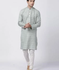 Buy 1 Get 1 VASTRAMAY Men's Light Green Cotton Silk Blend Kurta
