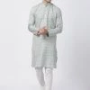 Vastramay Men's Light Green Cotton Silk Blend Kurta And Churidar Set Buy 1 Get 1