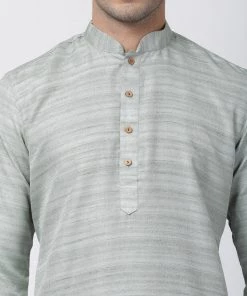 Vastramay Men's Light Green Cotton Silk Blend Kurta And Churidar Set Buy 1 Get 1