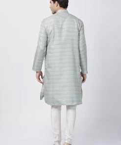 Vastramay Men's Light Green Cotton Silk Blend Kurta And Churidar Set Buy 1 Get 1