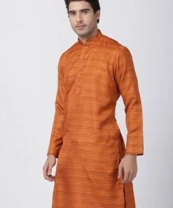 VASTRAMAY Men's Brown Cotton Silk Blend Kurta Buy 1 Get 1