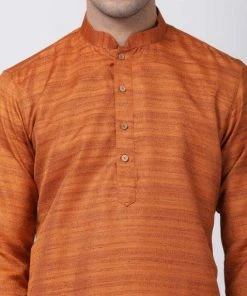 VASTRAMAY Men's Brown Cotton Silk Blend Kurta Buy 1 Get 1