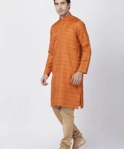 Vastramay Men's Brown Cotton Silk Blend Kurta And Pyjama Set