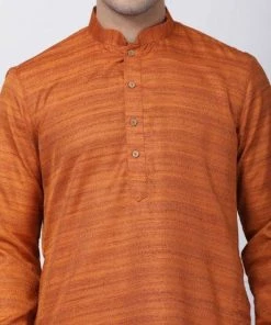 Vastramay Men's Brown Cotton Silk Blend Kurta And Pyjama Set