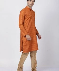Vastramay Men's Brown Cotton Silk Blend Kurta And Pyjama Set