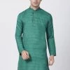 VASTRAMAY Men's Green Cotton Silk Blend Kurta