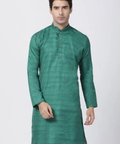VASTRAMAY Men's Green Cotton Silk Blend Kurta