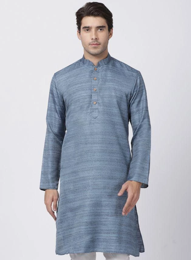 VASTRAMAY Men's Grey Cotton Silk Blend Kurta Buy 1 Get 1 3 VASTRAMAY Men's Grey Cotton Silk Blend Kurta Buy 1 Get 1