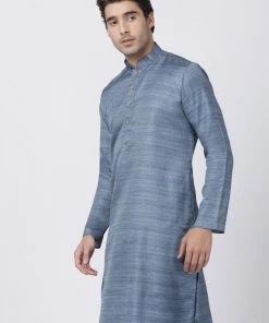 VASTRAMAY Men's Grey Cotton Silk Blend Kurta Buy 1 Get 1 9 VASTRAMAY Men's Grey Cotton Silk Blend Kurta Buy 1 Get 1