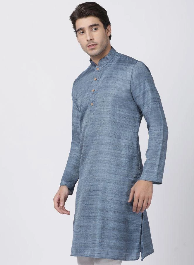 VASTRAMAY Men's Grey Cotton Silk Blend Kurta Buy 1 Get 1 4 VASTRAMAY Men's Grey Cotton Silk Blend Kurta Buy 1 Get 1