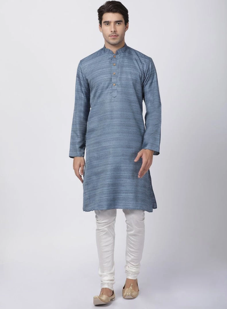 VASTRAMAY Men's Grey Cotton Silk Blend Kurta Buy 1 Get 1 7 VASTRAMAY Men's Grey Cotton Silk Blend Kurta Buy 1 Get 1