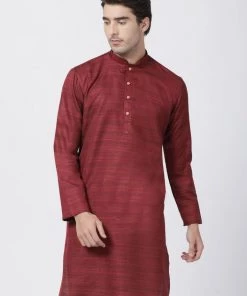 VASTRAMAY Men's Maroon Cotton Silk Blend Kurta