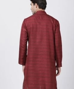 VASTRAMAY Men's Maroon Cotton Silk Blend Kurta