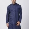 VASTRAMAY Men's Dark Blue Cotton Silk Blend Kurta Buy 1 Get 1