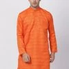 VASTRAMAY Men's Orange Cotton Silk Blend Kurta