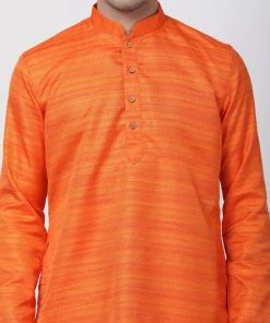 VASTRAMAY Men's Orange Cotton Silk Blend Kurta 10 VASTRAMAY Men's Orange Cotton Silk Blend Kurta
