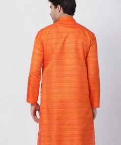 VASTRAMAY Men's Orange Cotton Silk Blend Kurta 11 VASTRAMAY Men's Orange Cotton Silk Blend Kurta
