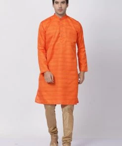 VASTRAMAY Men's Orange Cotton Silk Blend Kurta 12 VASTRAMAY Men's Orange Cotton Silk Blend Kurta