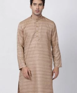 VASTRAMAY Men's Gold Cotton Silk Blend Kurta