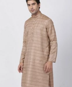 VASTRAMAY Men's Gold Cotton Silk Blend Kurta