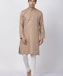 VASTRAMAY Men's Gold Cotton Silk Blend Kurta